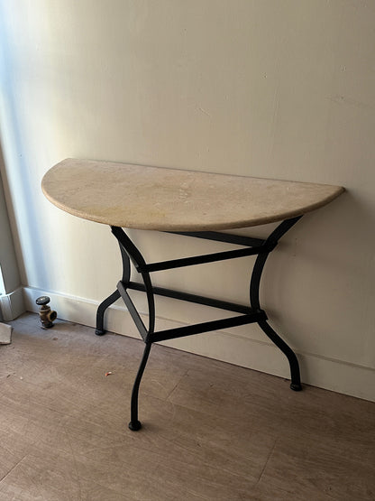 Travertine demilune table