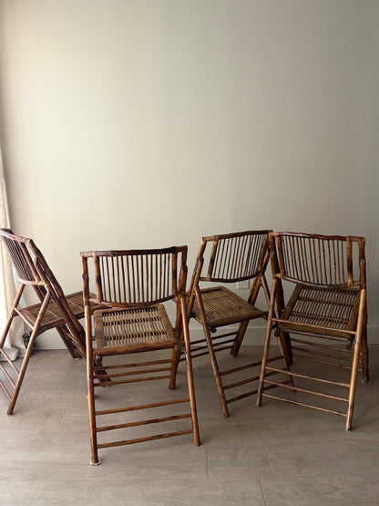 Rattan & pencil reed folding chairs. Sold in pairs.