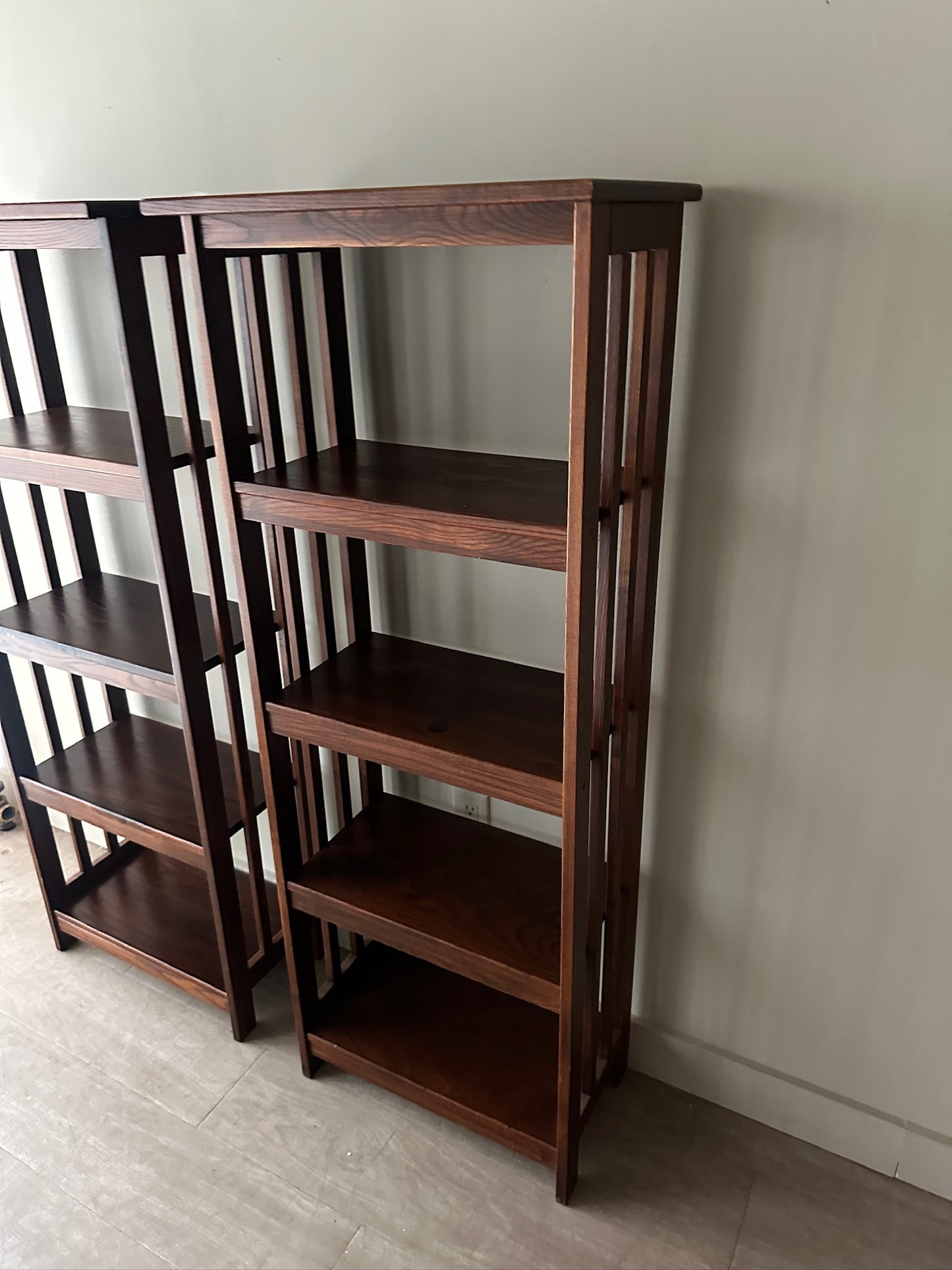 2 Mission Oak Shelves. Sold individually.