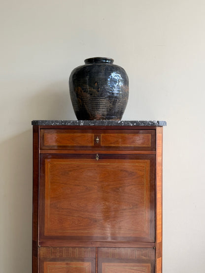 Walnut & mahogany marble top secretary cabinet