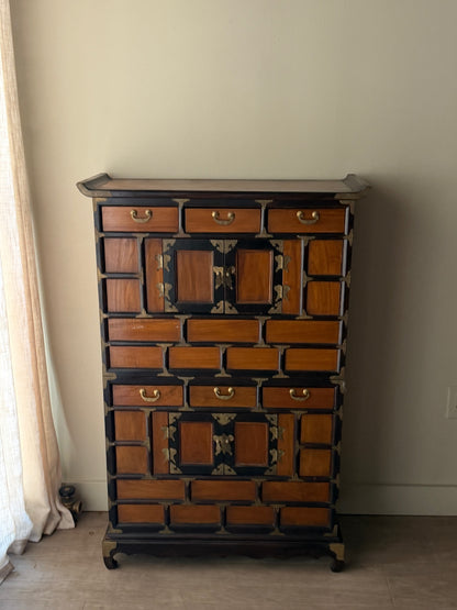 Korean elmwood two piece tansu chest