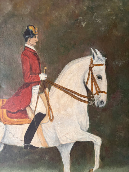 Equestrian portrait. Signed on back.