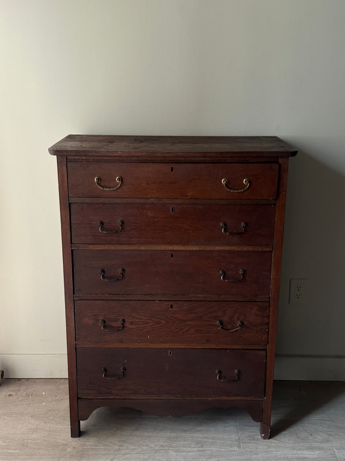 Oak dresser with brass handles - as is