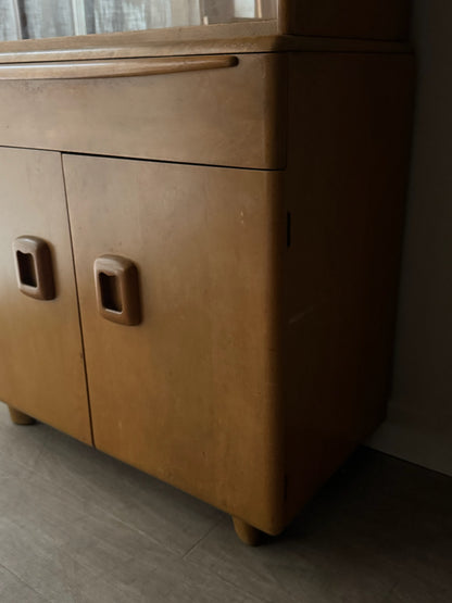 Heywood Wakefield maple two piece display cabinet