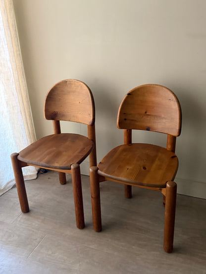Pair of Rainer Daumiller pine dining chairs