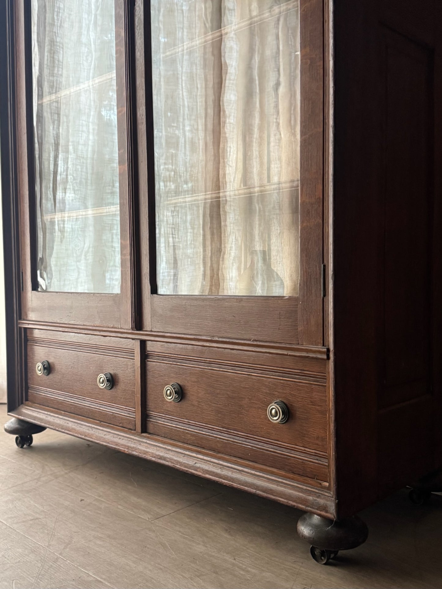 Golden oak display cabinet