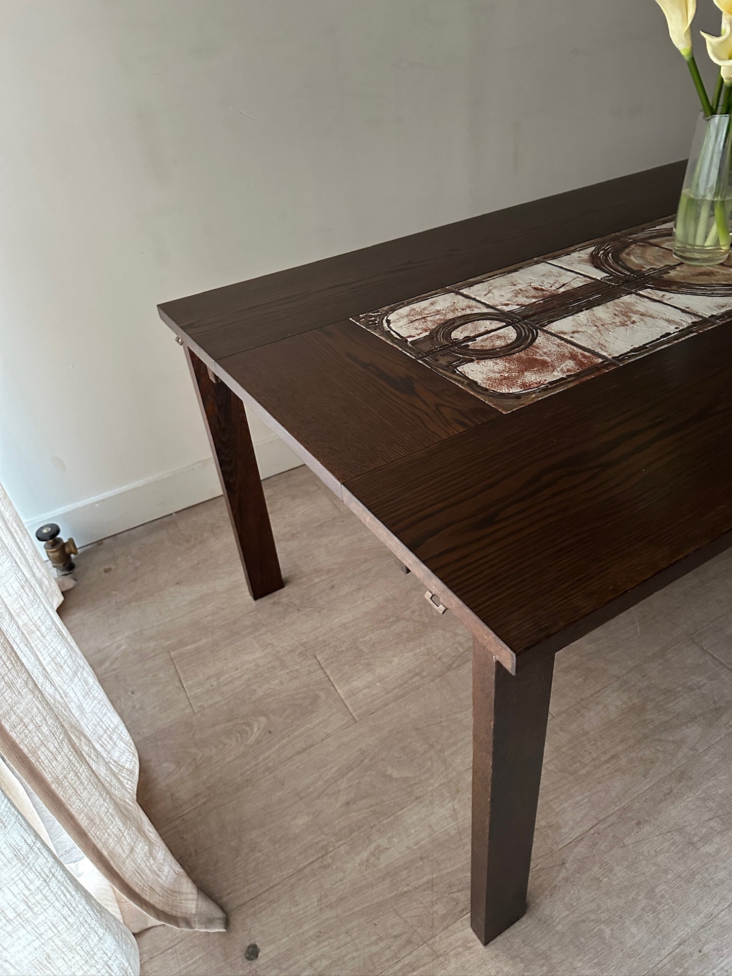 Ox Art Danish oak and tile dining table with extensions