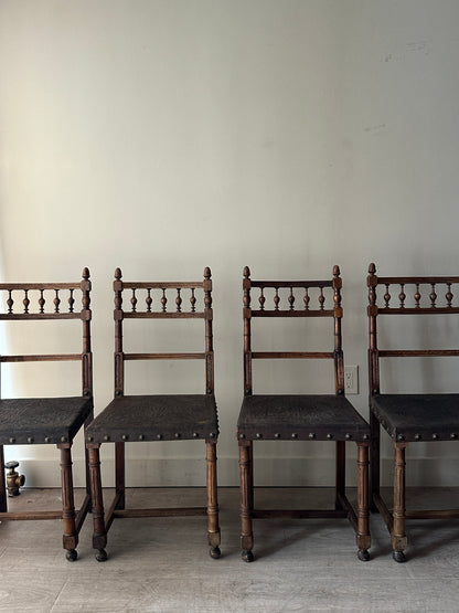 Embossed leather chairs. Sets of 2.