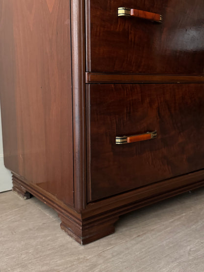 Deco figured walnut tallboy dresser