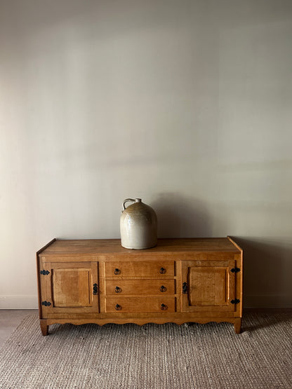 Danish oak sideboard with iron handles by Henning Kjaernulf