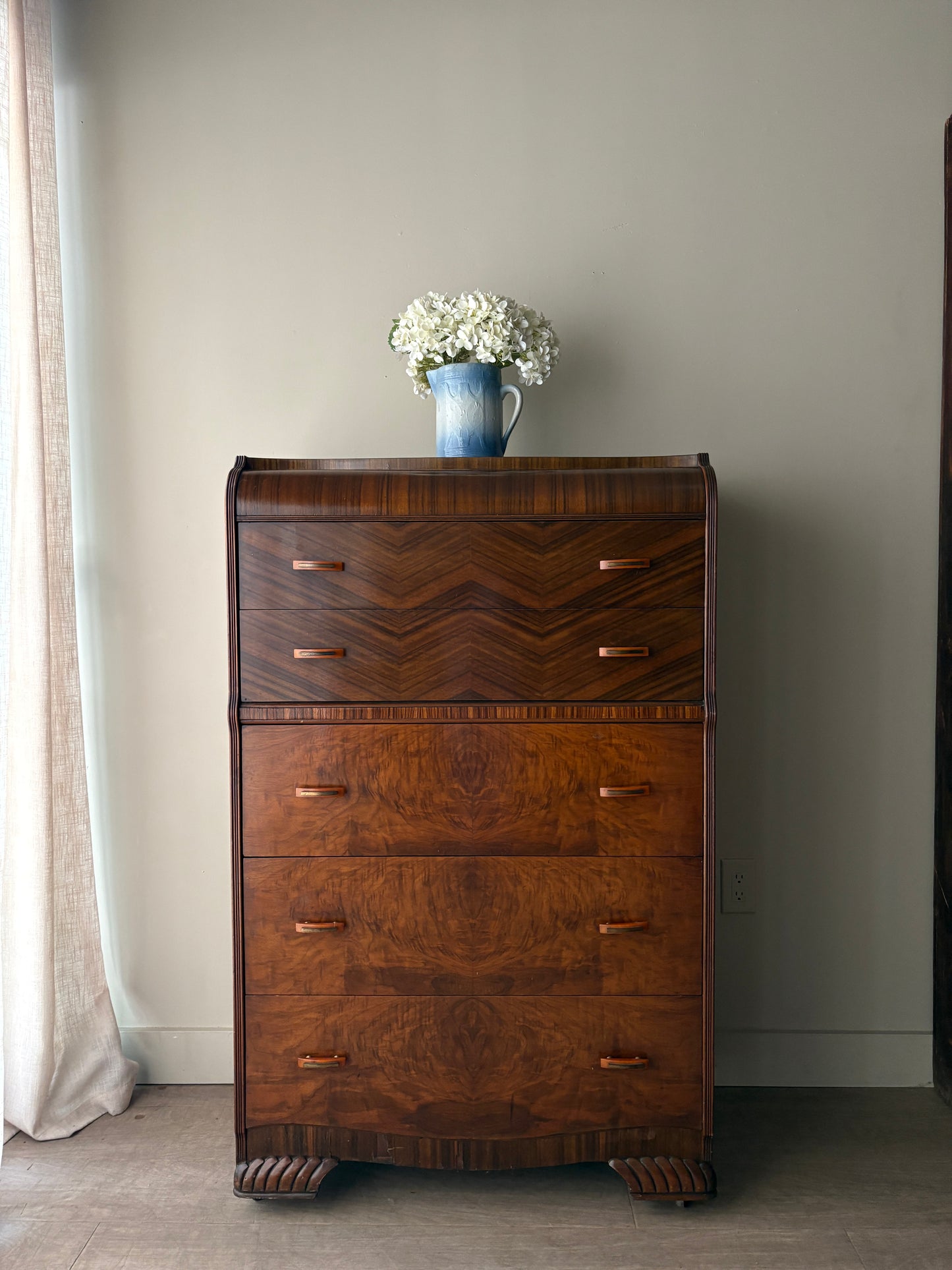 Deco walnut tallboy dresser