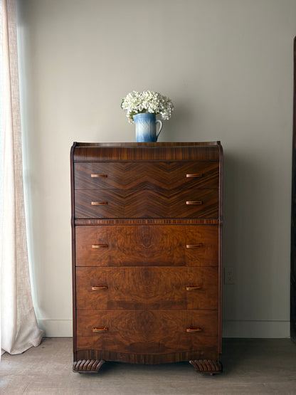 Deco walnut tallboy dresser