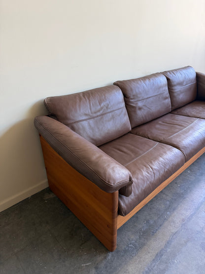 Mikael Laursen Danish teak & brown leather sofa
