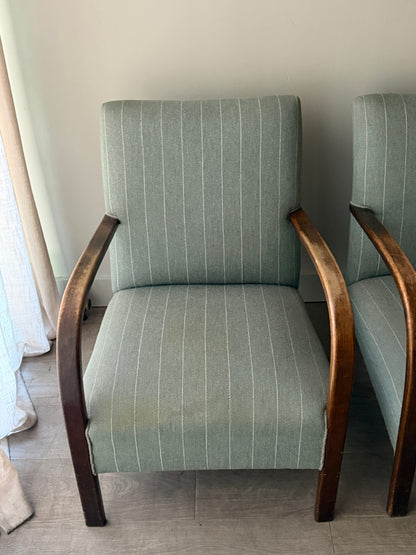 Fritz Hansen Danish Deco striped blue lounge chairs. Sold individually.