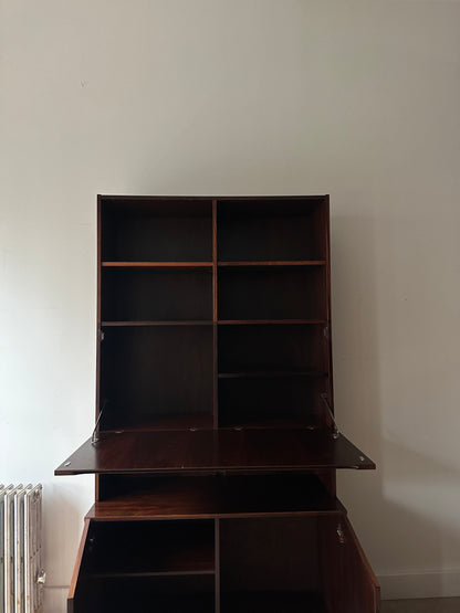 Two piece rosewood hutch with bar/desk compartment