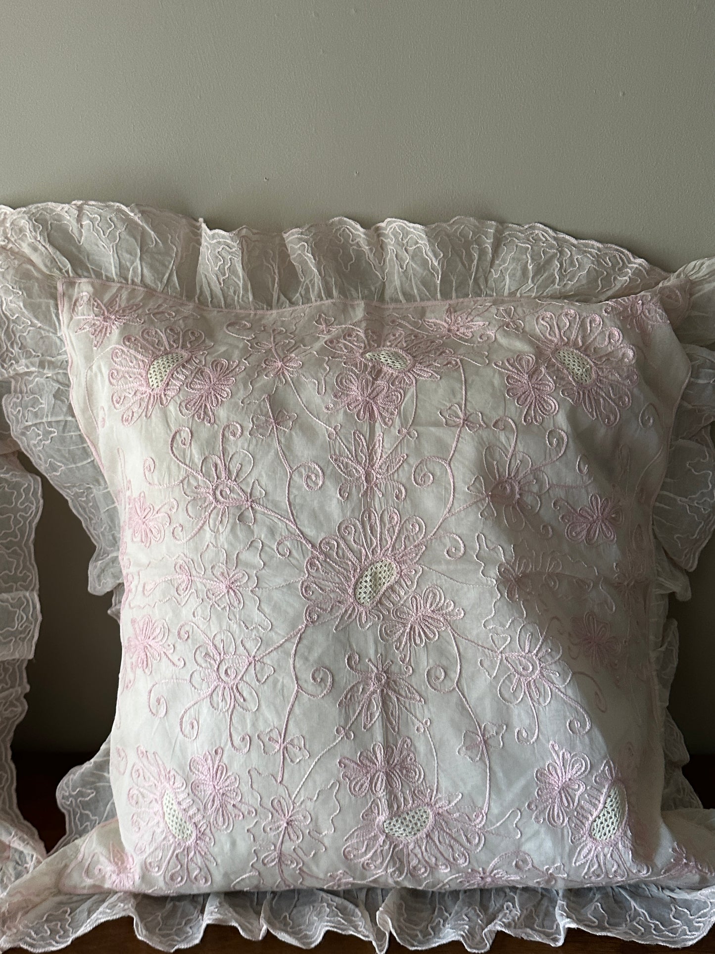 Pair of European shams and inserts. Set of 2. Light Pink Thread design.