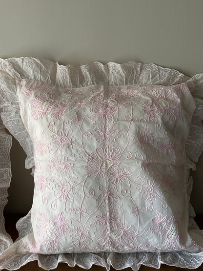 Pair of European shams and inserts. Set of 2. Light Pink Thread design.