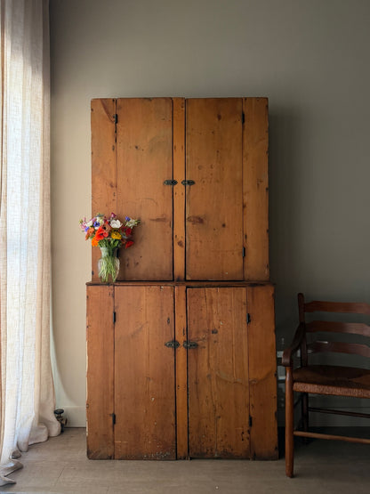 Pine one piece stepback cupboard