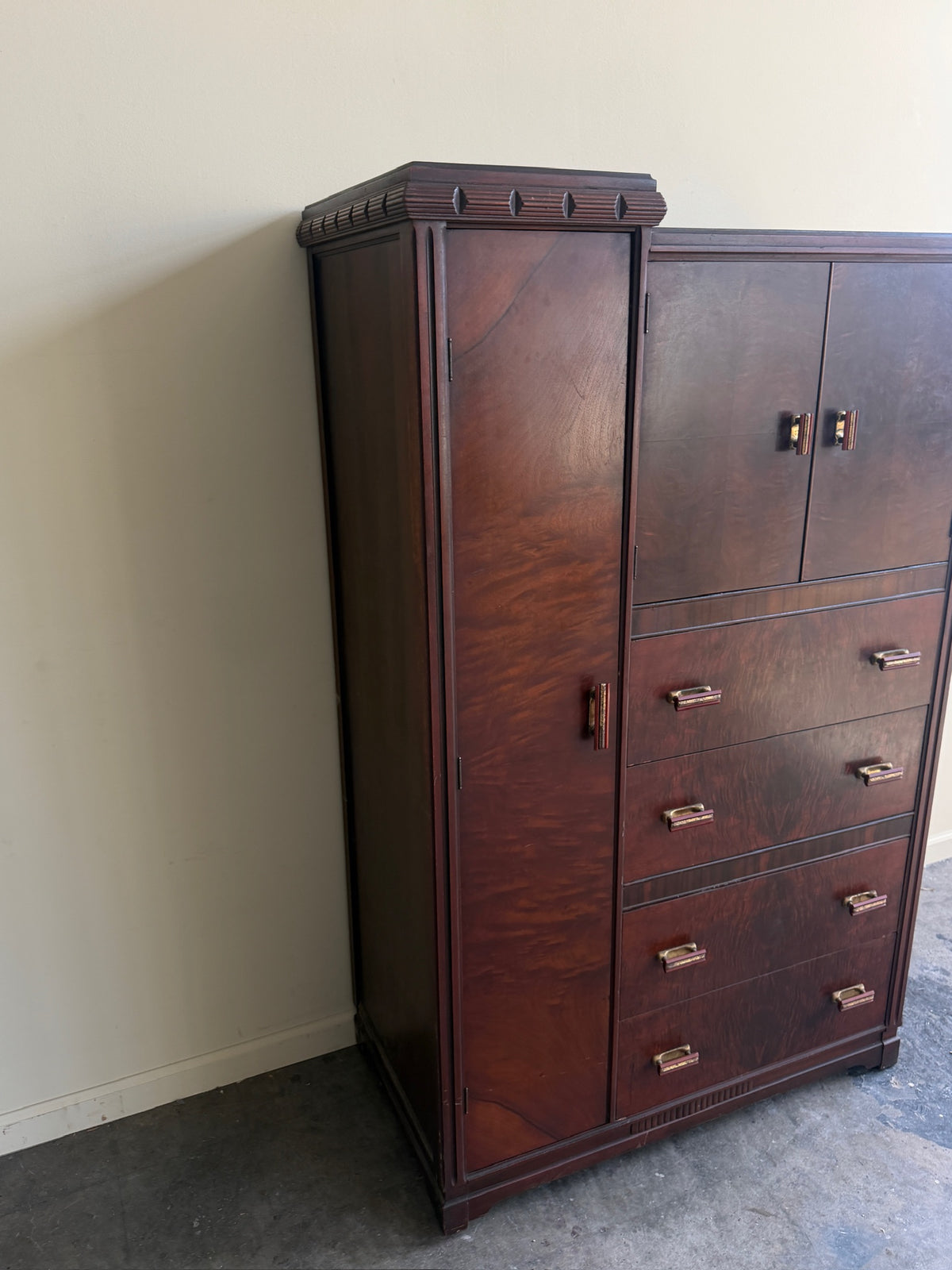 Deco walnut side by side dresser