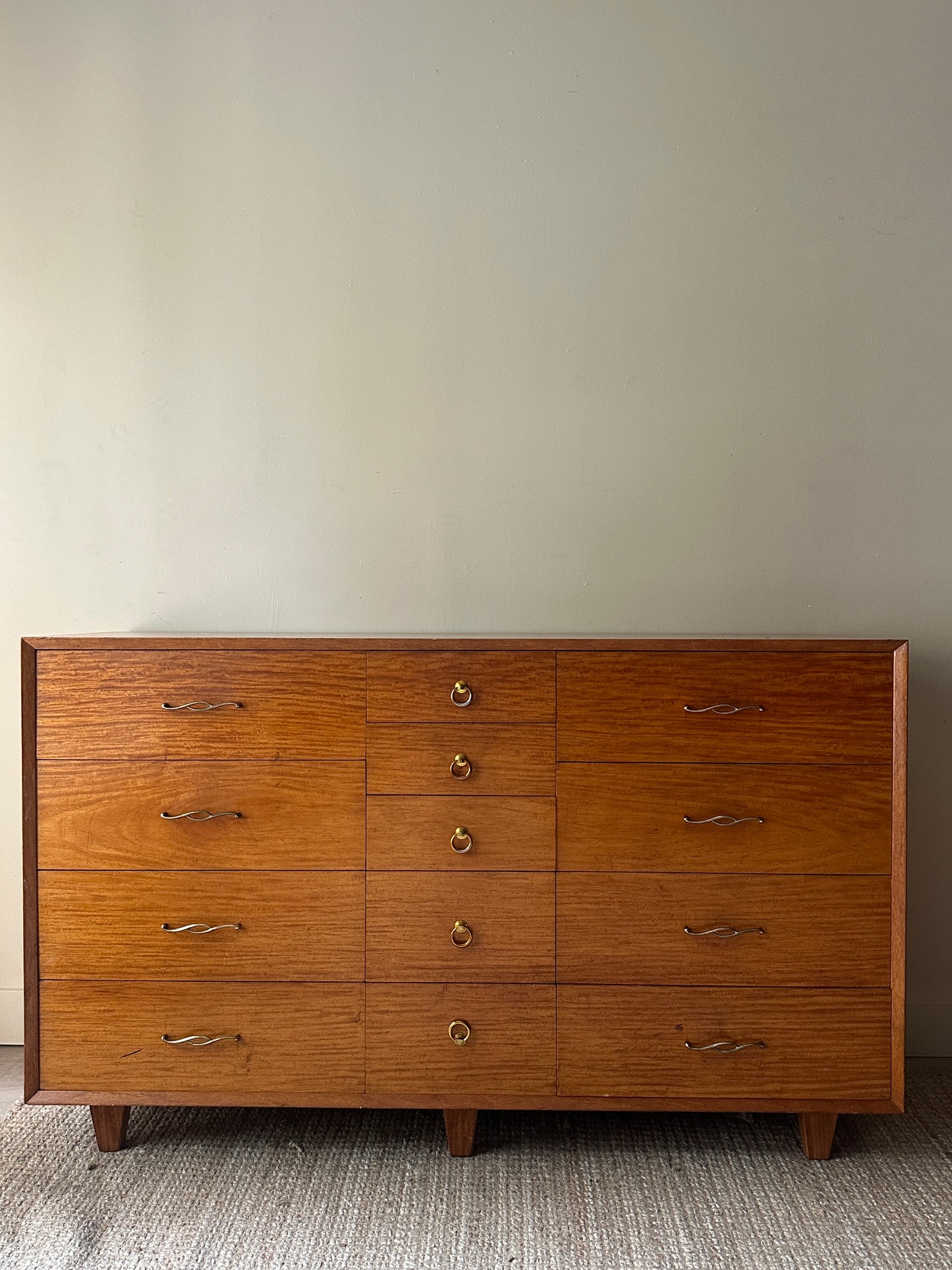 Walnut dresser with brass handles