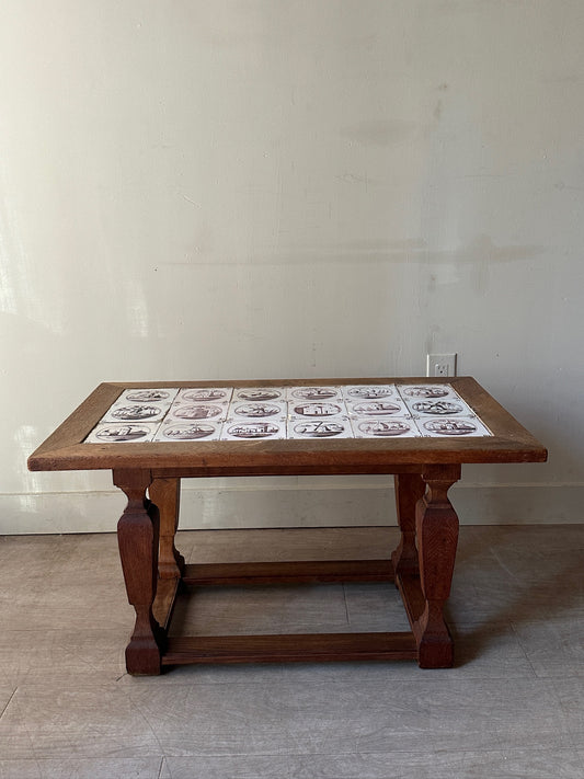Delft tile top oak coffee table