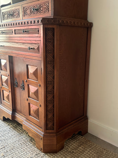 Carved oak hutch