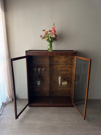 Golden oak display cabinet