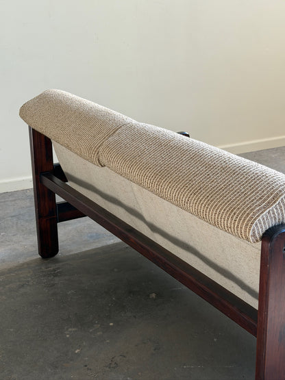 Danish mahogany sofa with striped wool upholstery