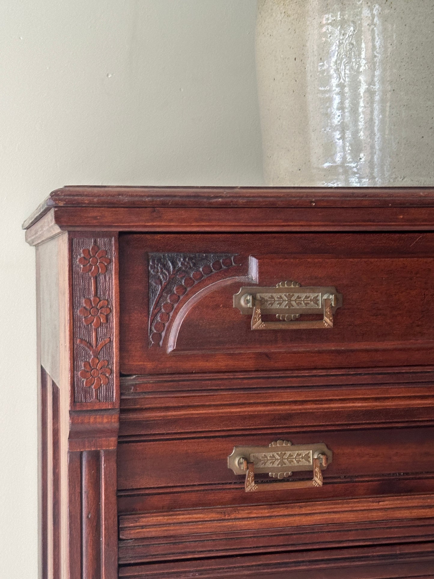Side lock mixed wood dresser