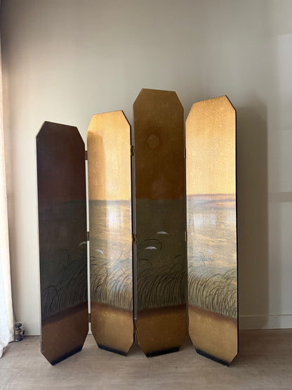 Japanese Byobu lacquered folding screen