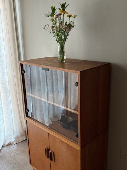 Oak two piece display cabinet