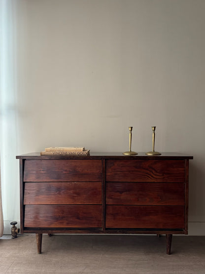 Stained pine 6 drawer dresser