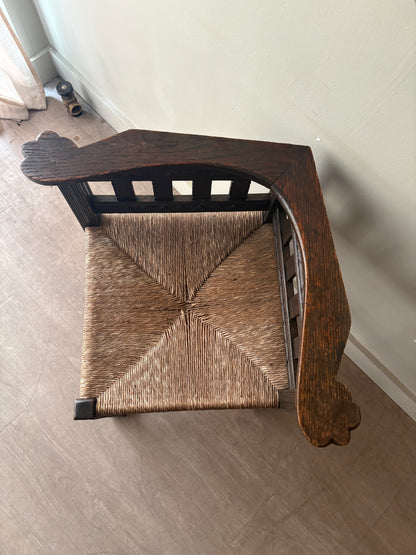 Dutch oak rush seat corner chair