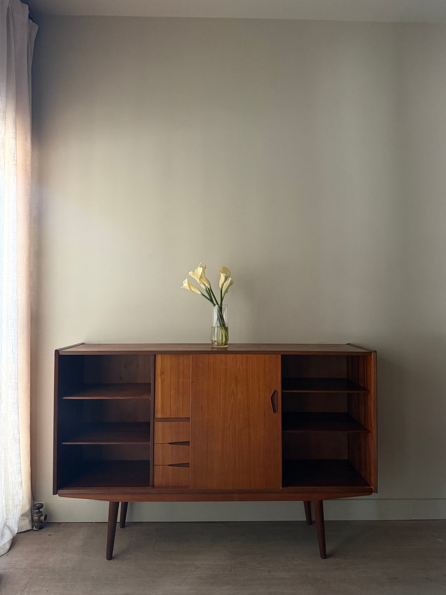Danish teak sideboard with drop down bar