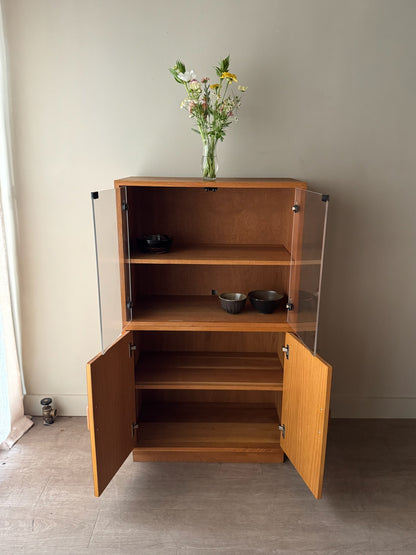 Oak two piece display cabinet
