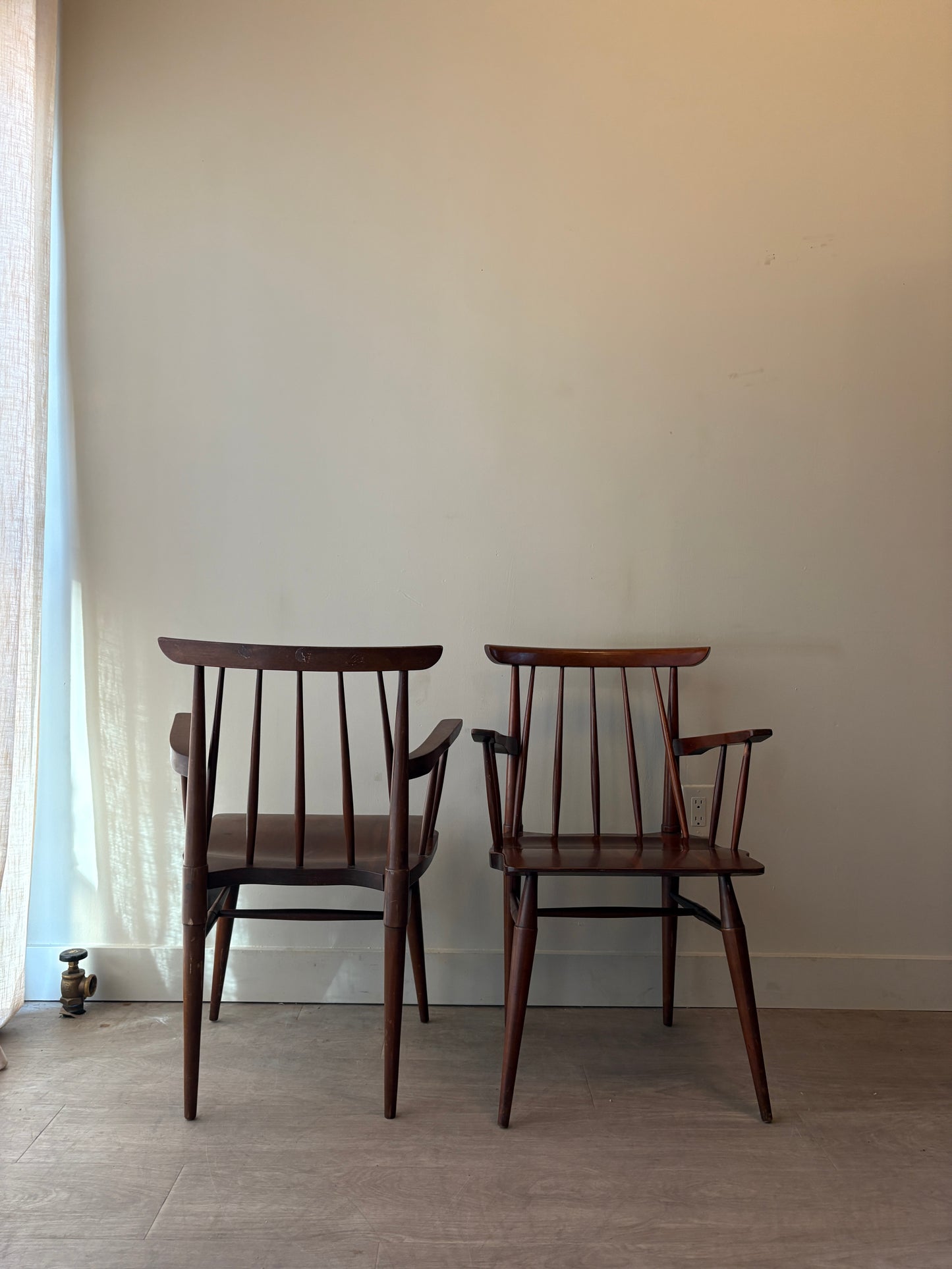 Cherry spindle dining chairs with arms. Set of 2.