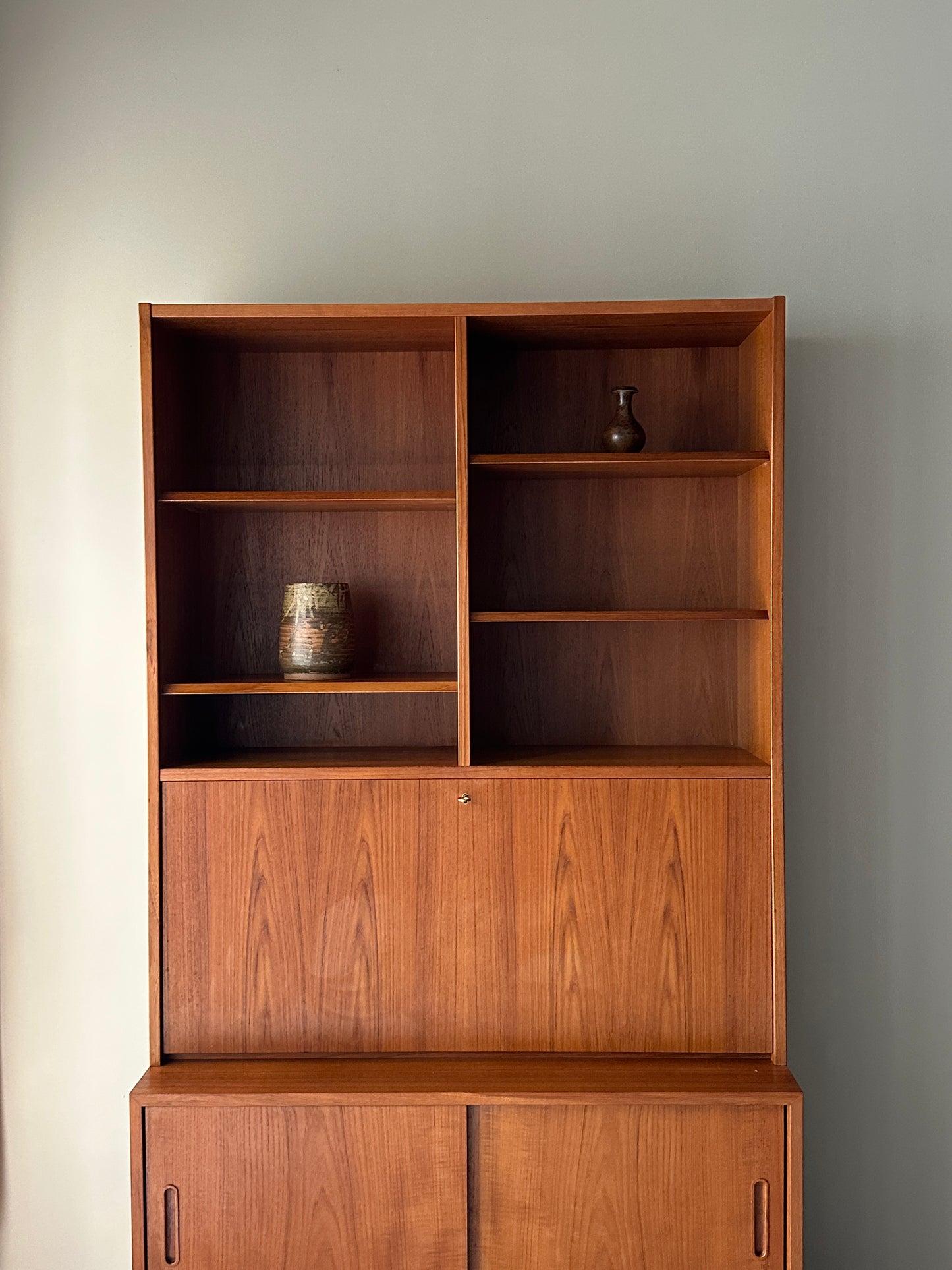 Two piece Danish teak hutch