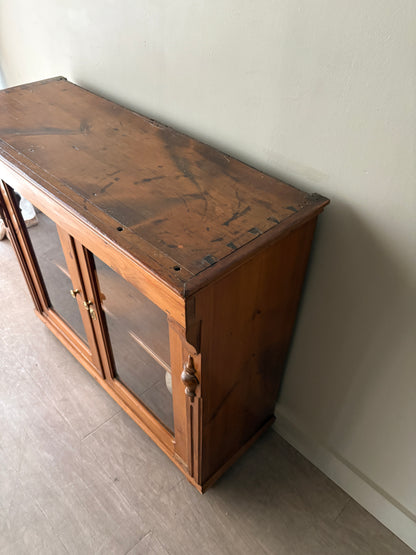 English waxed pine display cabinet