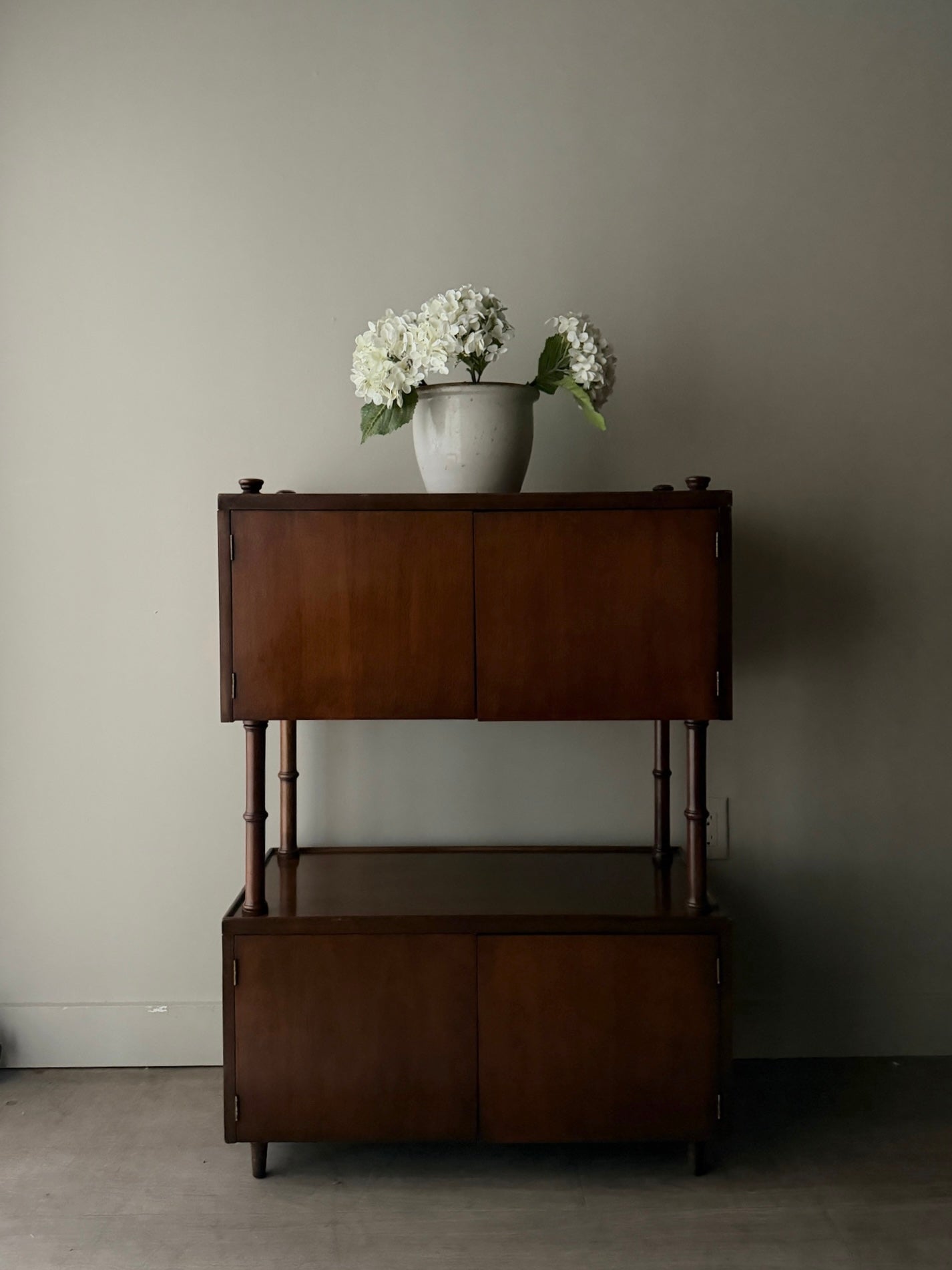 Two-tier walnut cabinet