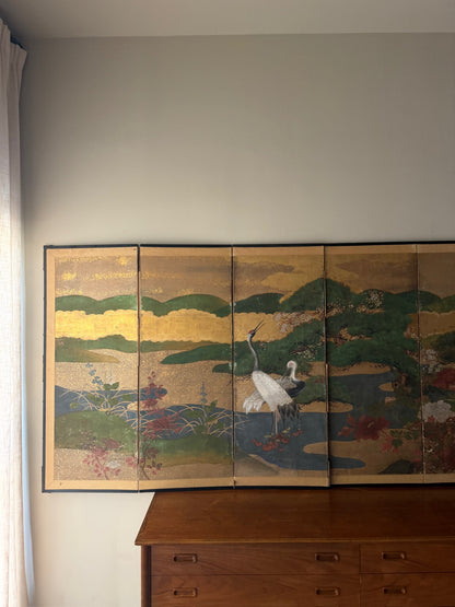 Large Japanese painted screen