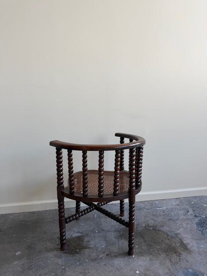 Dutch bobbin oak & cane corner chair