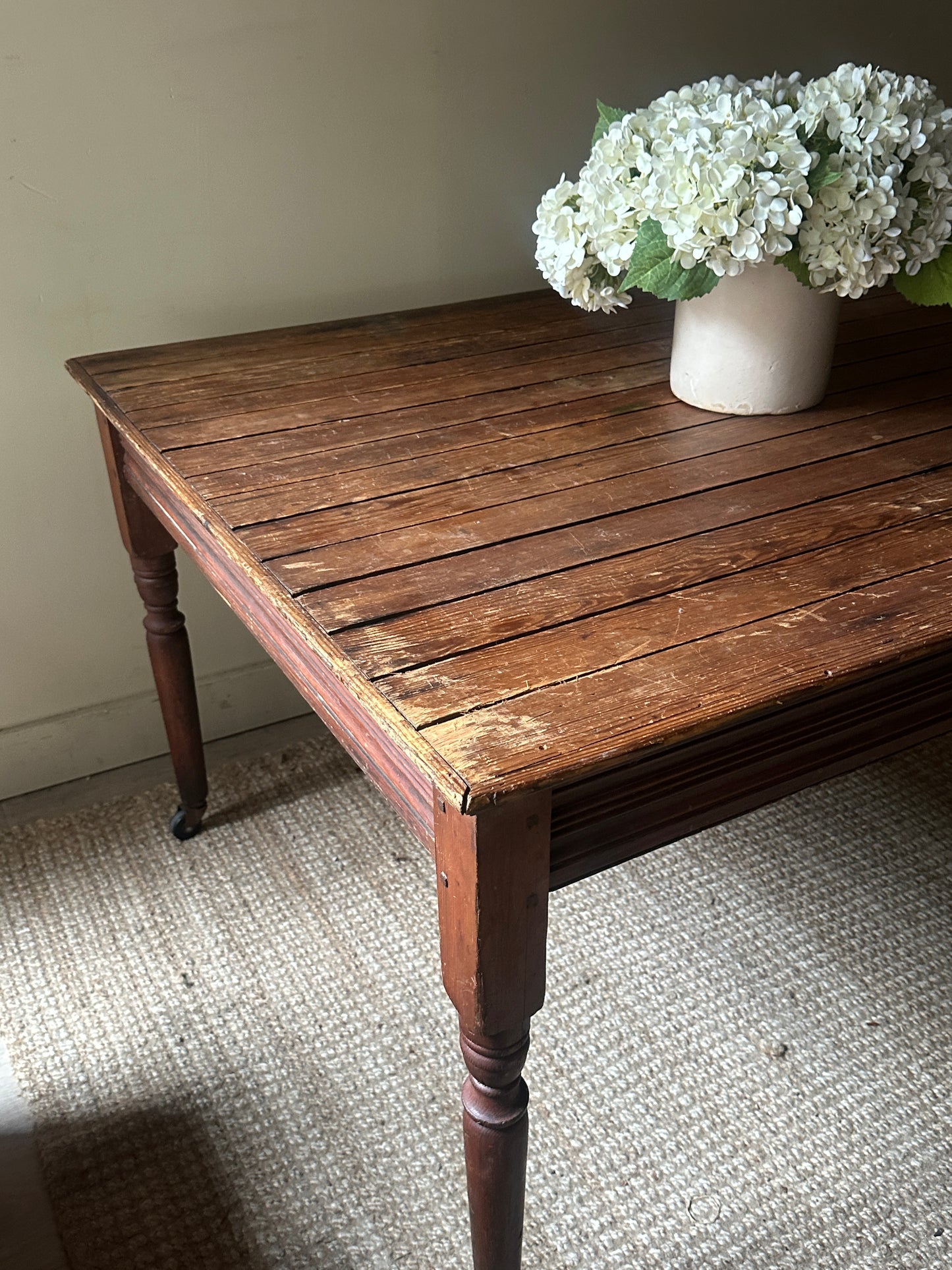 Pine slatted dining table
