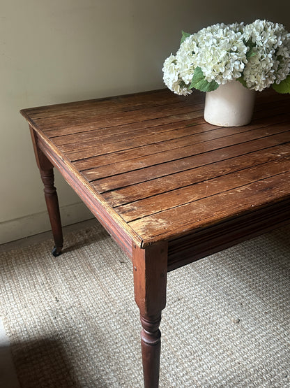 Pine slatted dining table