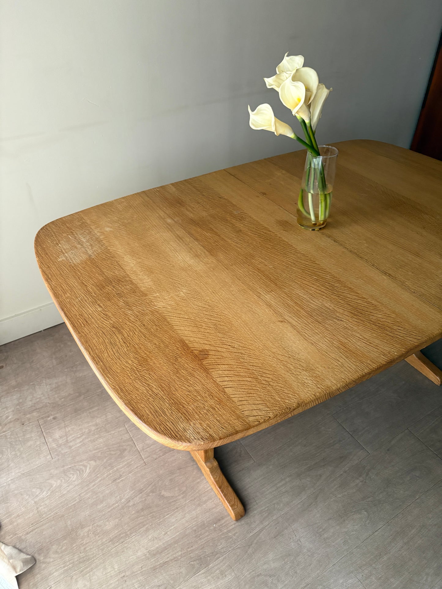 Danish oak trestle dining table with extensions
