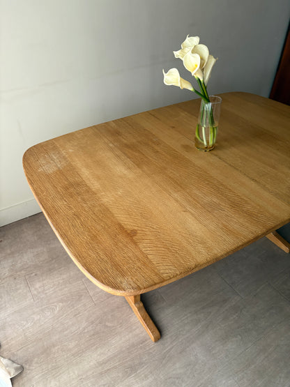 Danish oak trestle dining table with extensions