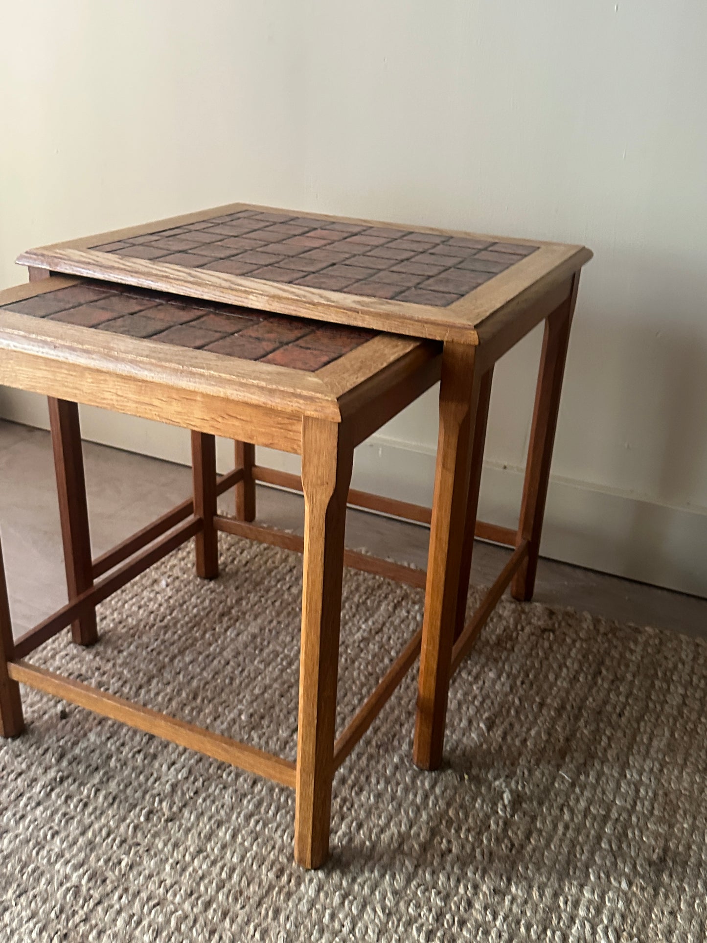 Danish oak and tile nesting tables