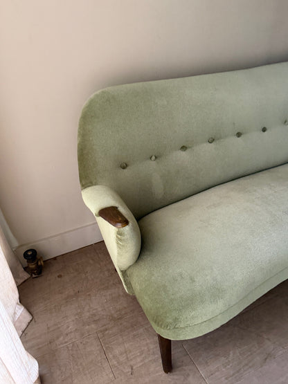 Danish celadon velvet sofa