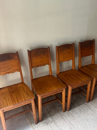 Pine dining chairs. Sold in pairs.