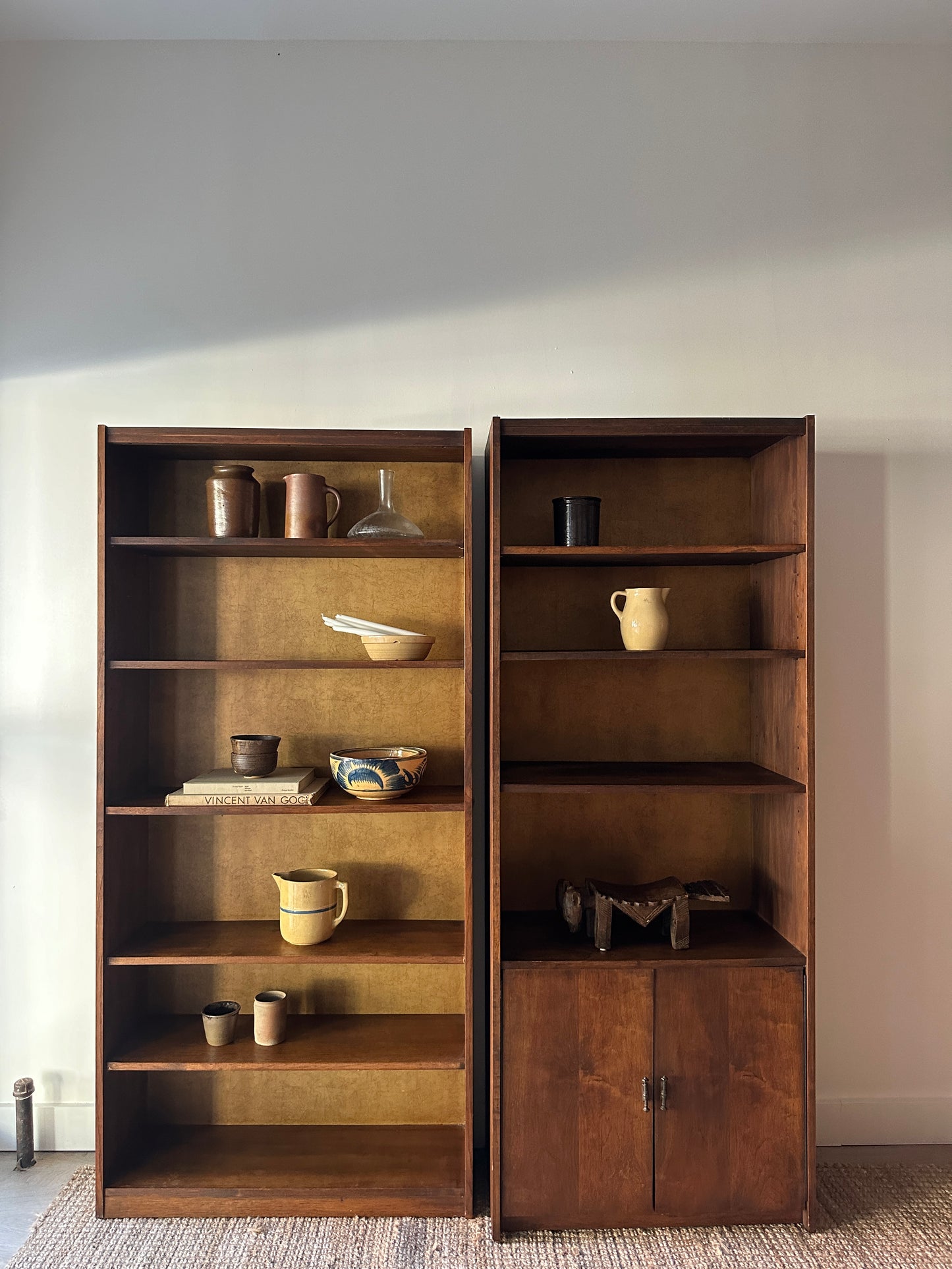 Walnut shelves with record storage