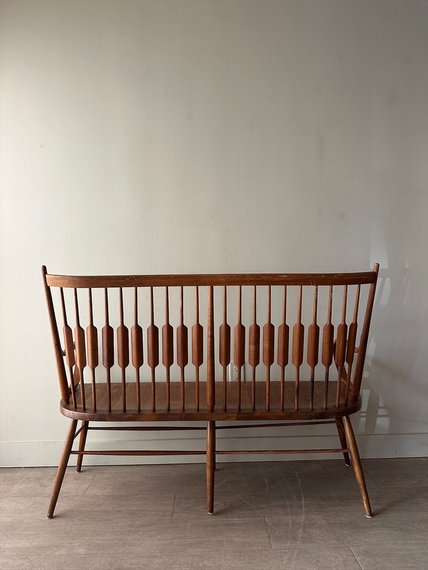Walnut paddle-back bench